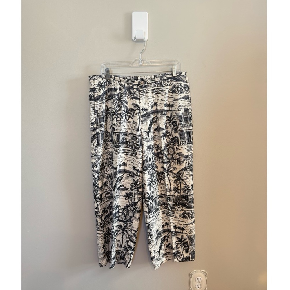 Kahala • Vintage 100% Silk Beachy Novelty Print Pant‎ Pockets Resortwear Summer